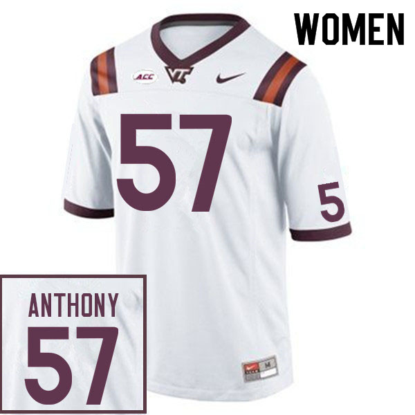 Women #57 Vincenzo Anthony Virginia Tech Hokies College Football Jerseys Sale-White - Click Image to Close